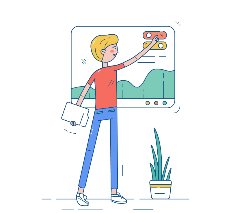 A person holding a file folder manipulating controls on a floating application window.